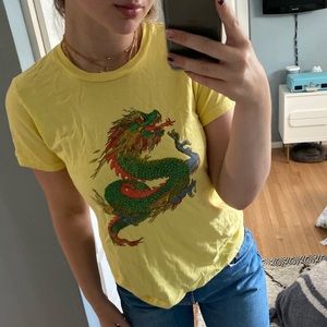 Urban Outfitters Yellow Graphic Dragon Tee